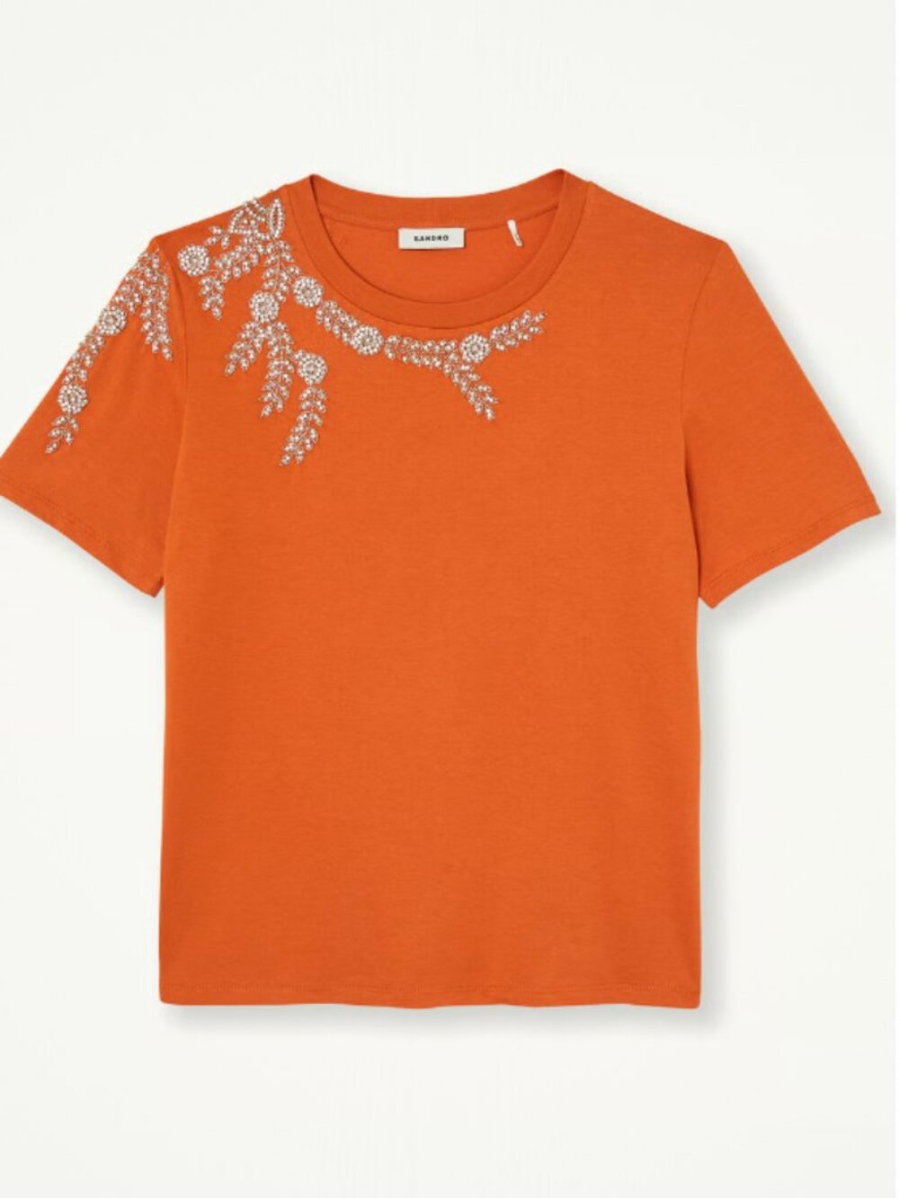 Sandro Women's Orange Rhinestone-embellished Cotton T-shirt